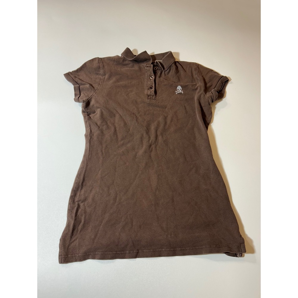 Mastermind Japan Polo Shirt Women's Large Brown Skull Crossbones Logo